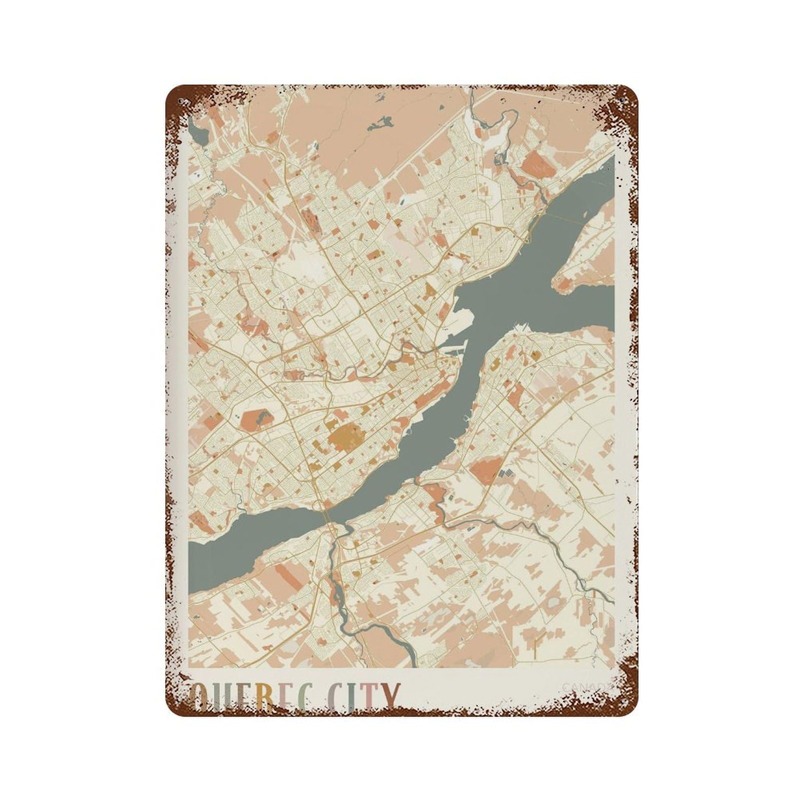 xiaoxiaoshen Quebec City Map Canada Boho Wall Decor Art Metal Tin Poster Modern Home Decor Art Home Bar Shop Decorations Vintage Sign 40x30cm
