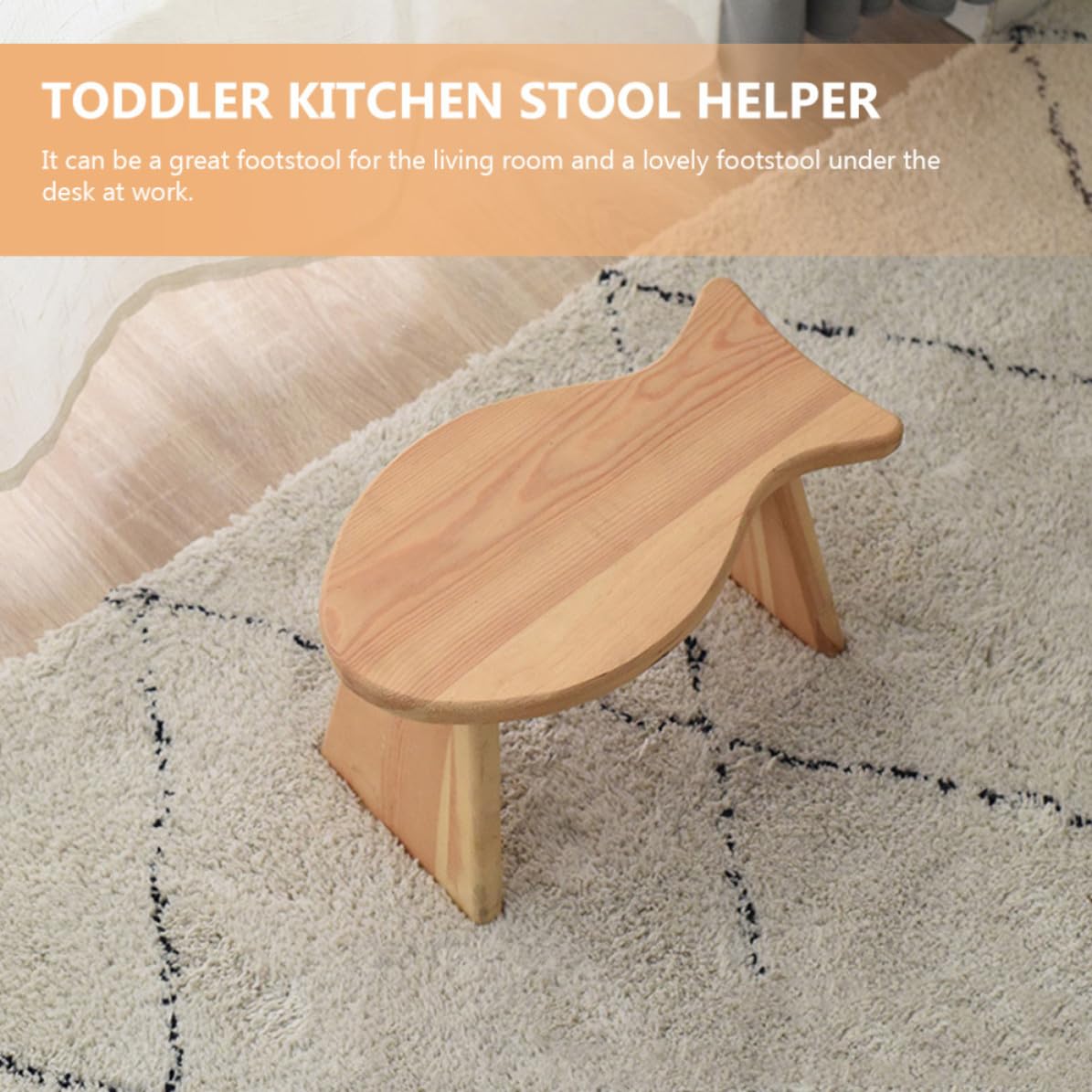 Taburete Infantil Portátil de Madera Maciza Forma de Pez