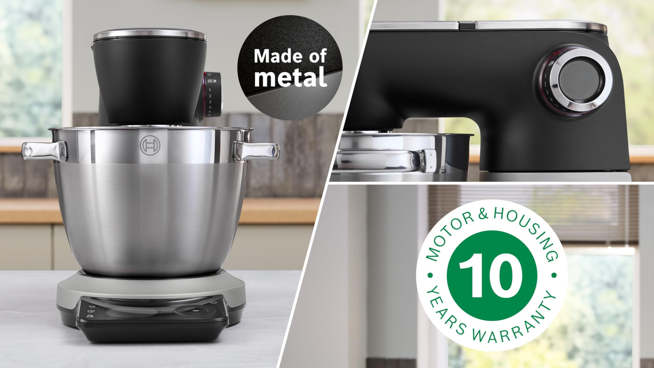 Bosch, robot kuchenny Serie 8, z wagą, silnik 1800 W chłodzony powietrzem, system mieszania planetarnego 3D, zestaw cukierniczya, misa 6,0 l, dodatkowa misa, metalowa obudowa, MUMS8ZS18