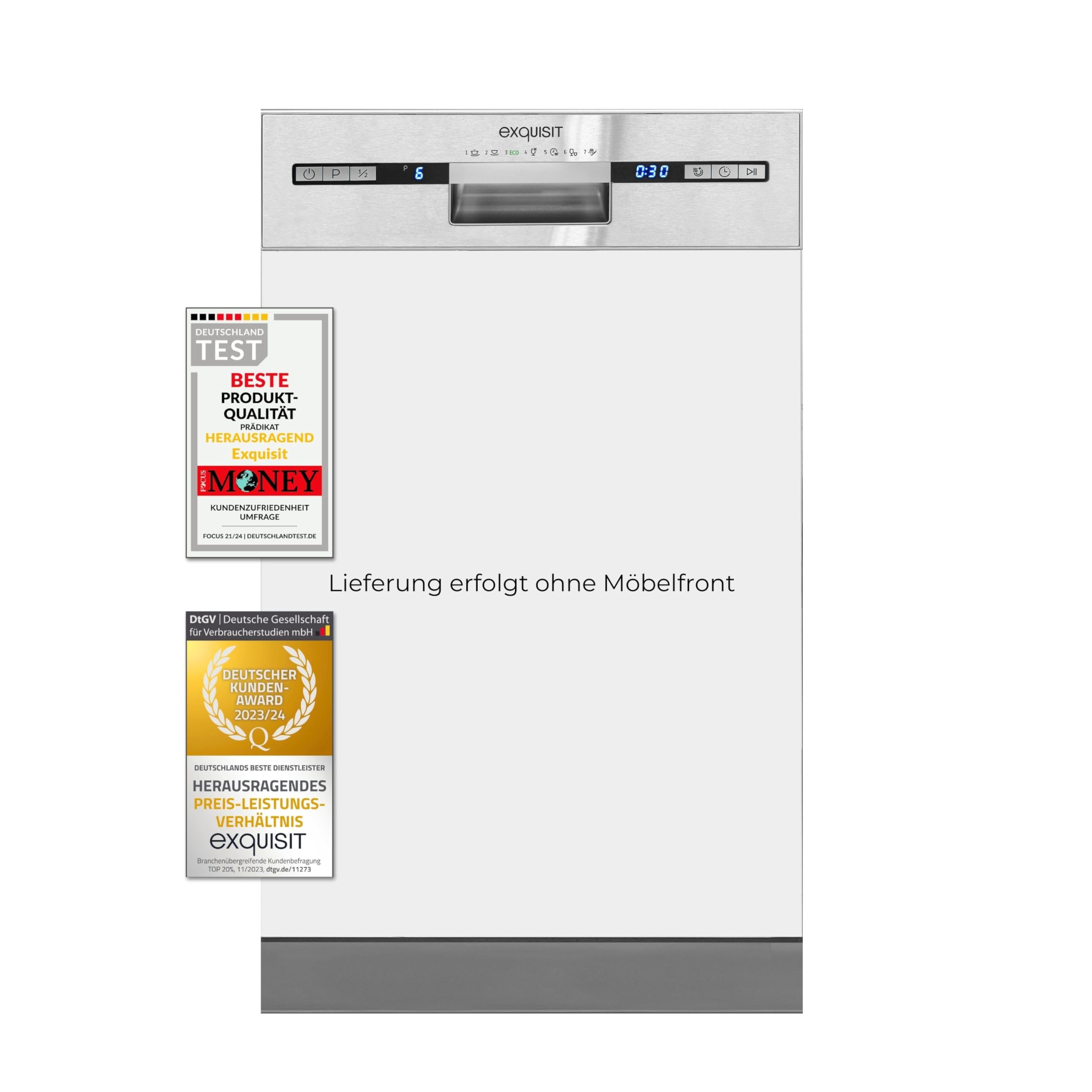 Exquisit EGSP2109-EB-030E Geschirrspüler 45 cm Teilintegriert 9 Maßgedecke Inox