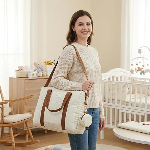 Miniatura 2 de Diaper Bag Tote for Moms, Baby Hospital Bag with Insulated Bottle Pockets, Changing Pad & Stroller Straps