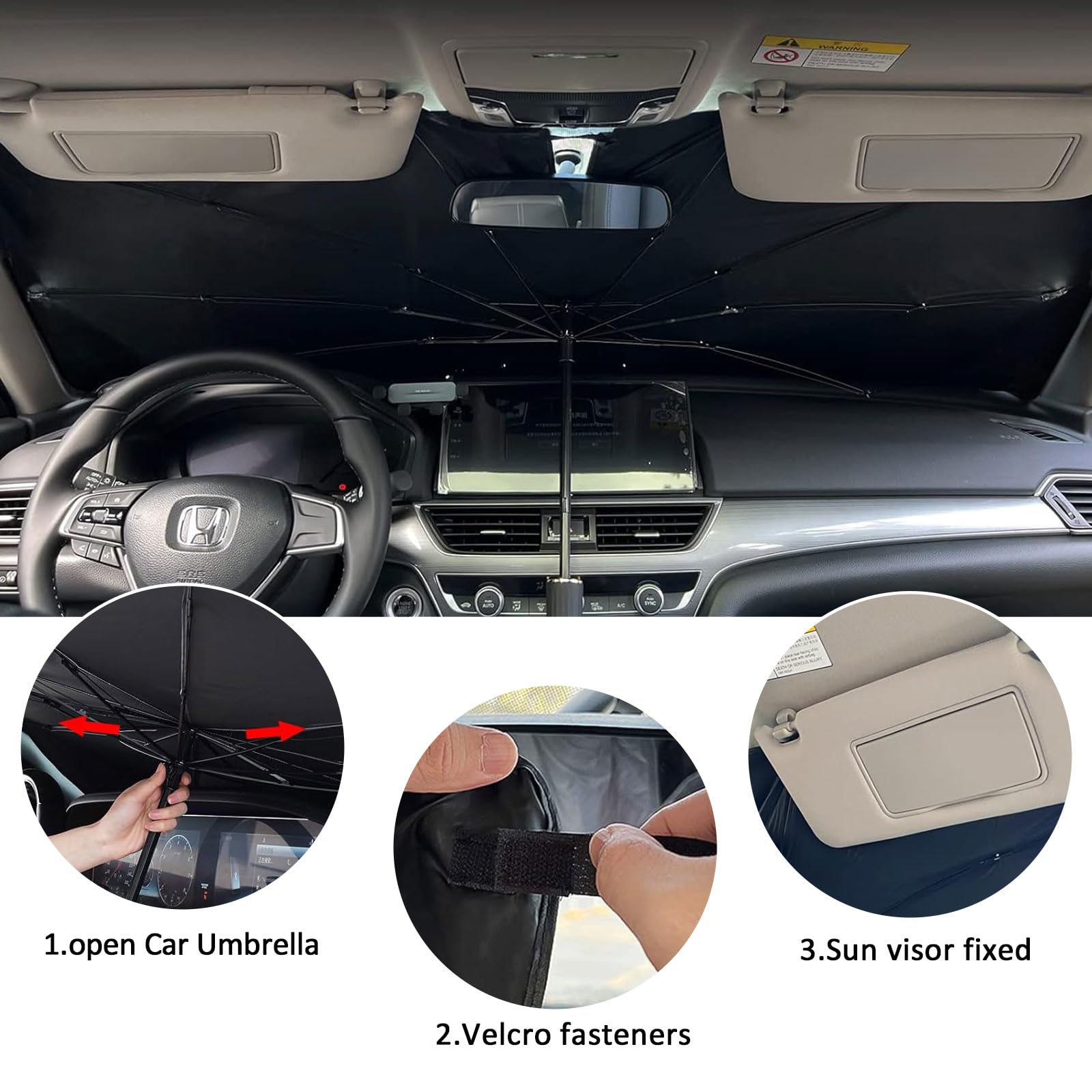 Funnity Parasol Coche Delantero 140 x 80 cm | Paraguas coche tipo paraguas plegable anti calor, apertura instantánea en segundos, sin esfuerzo, protección solar SUV camión