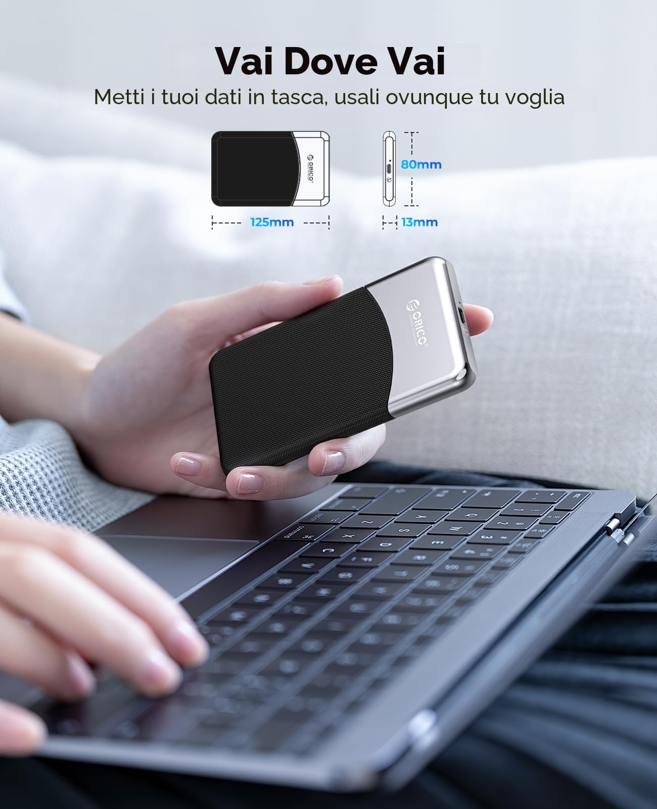 ORICO 1TB SSD esterno con cavo USB C 2 in 1, unità portatile a stato solido USB 3.2 Gen 1 fino a 460MB/s, archiviazione affidabile per smartphone USB-C, PC, tablet, Labtop - M25PRO