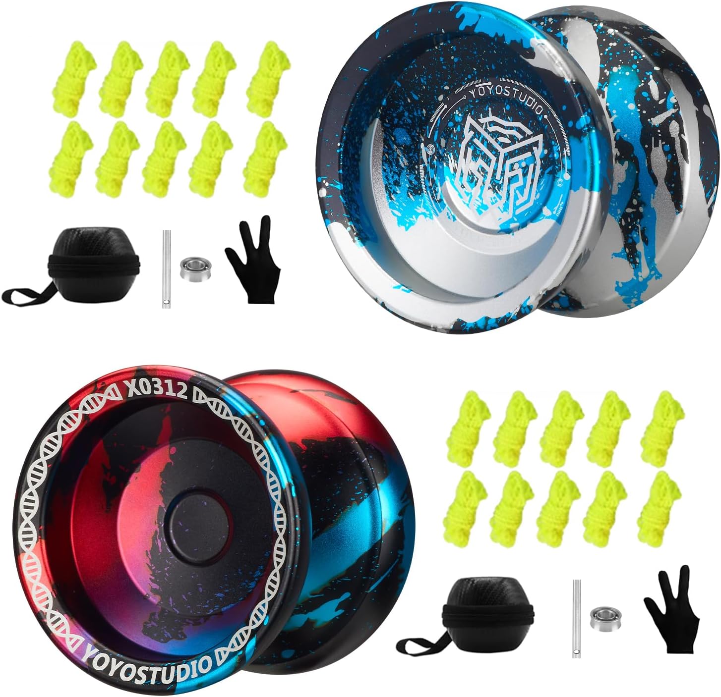 Pack of 2 Yoyos - YOYOSTUDIO H17 Yoyo Black Blue Silver + X0312 Yoyo Black Blue Red