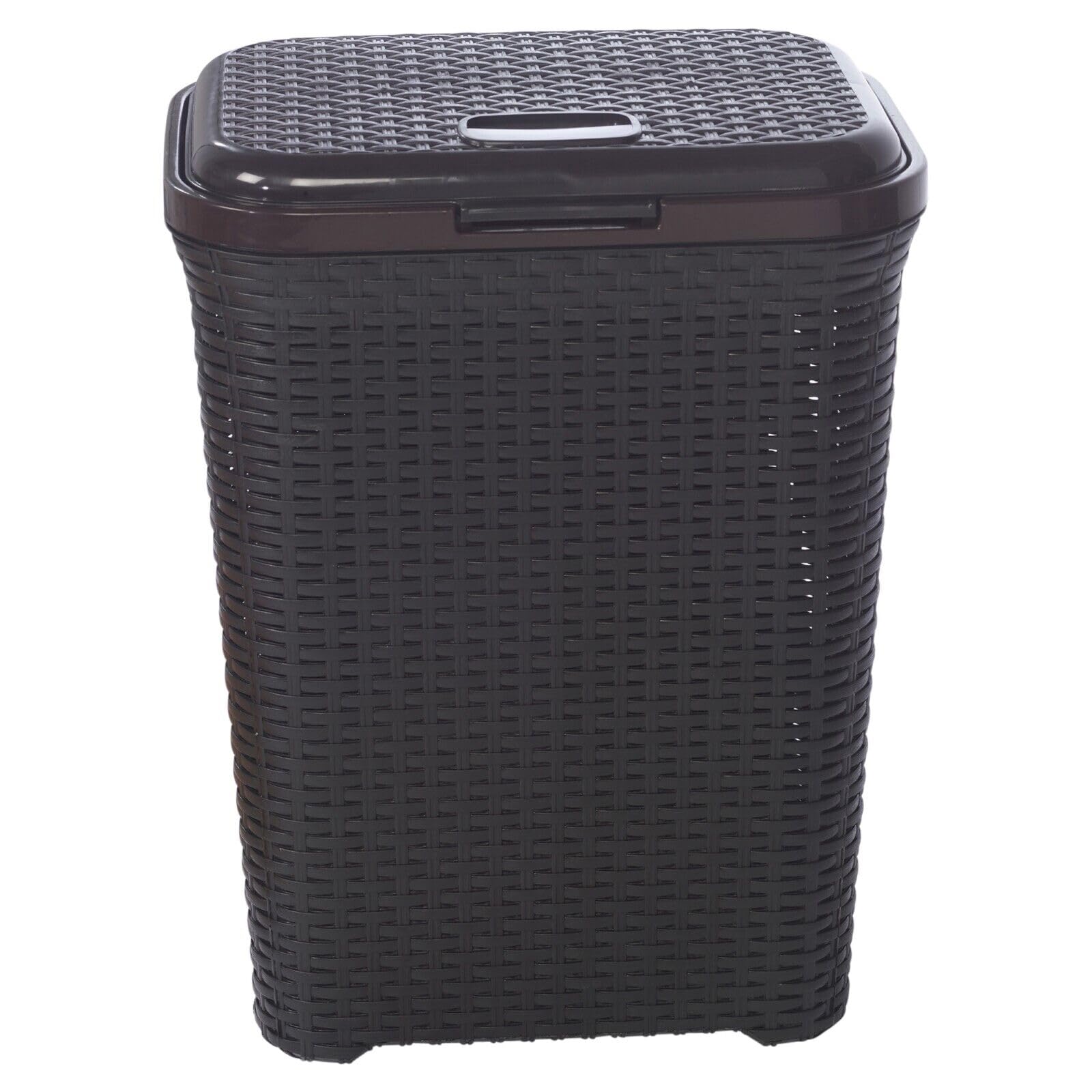 URBNLIVING 55L Plastic Rattan Dirty Laundry Clothes Washing Bin Basket Storage Organiser (Dark Brown)