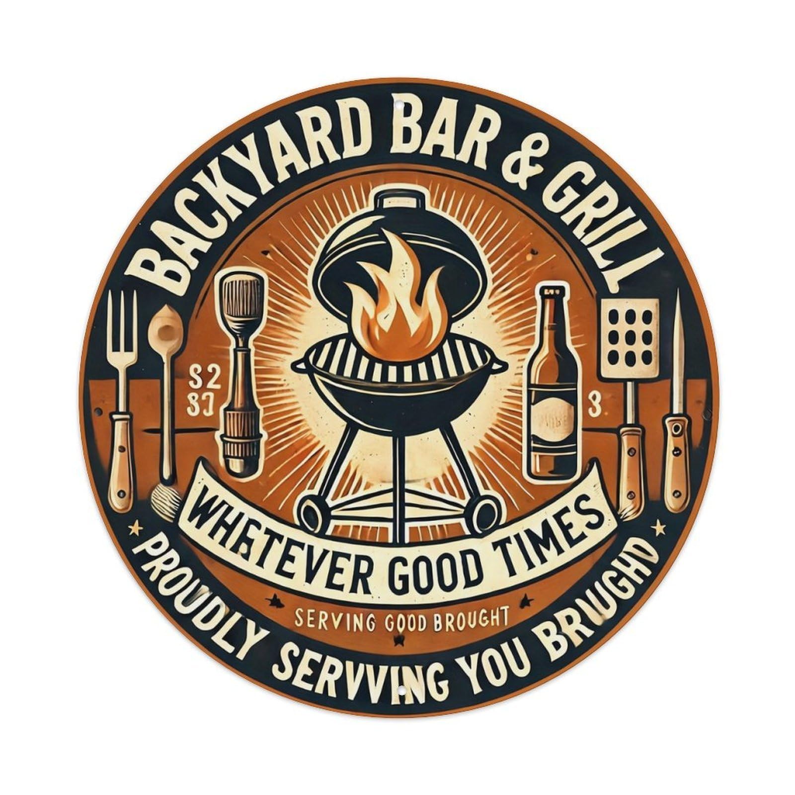Jdyansheng Vintage Backyard Bar And Grill Logo Tin Sign Metal Poster Metal Signs For Home Man Cave Bar Cafe Kitchen Laundry Room Wall Decorations 8X8 Inches