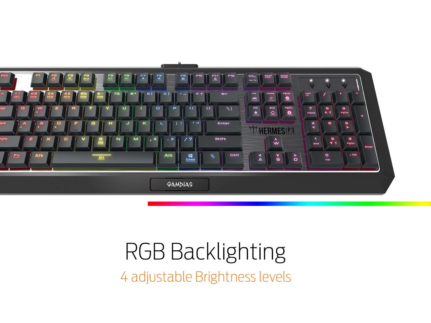 GAMDIAS Hermes P3 Black mechaniczna klawiatura USB Gaming 104 klawisze Low Profile RGB Switches niebieskie podświetlenie klawiatury układ UK