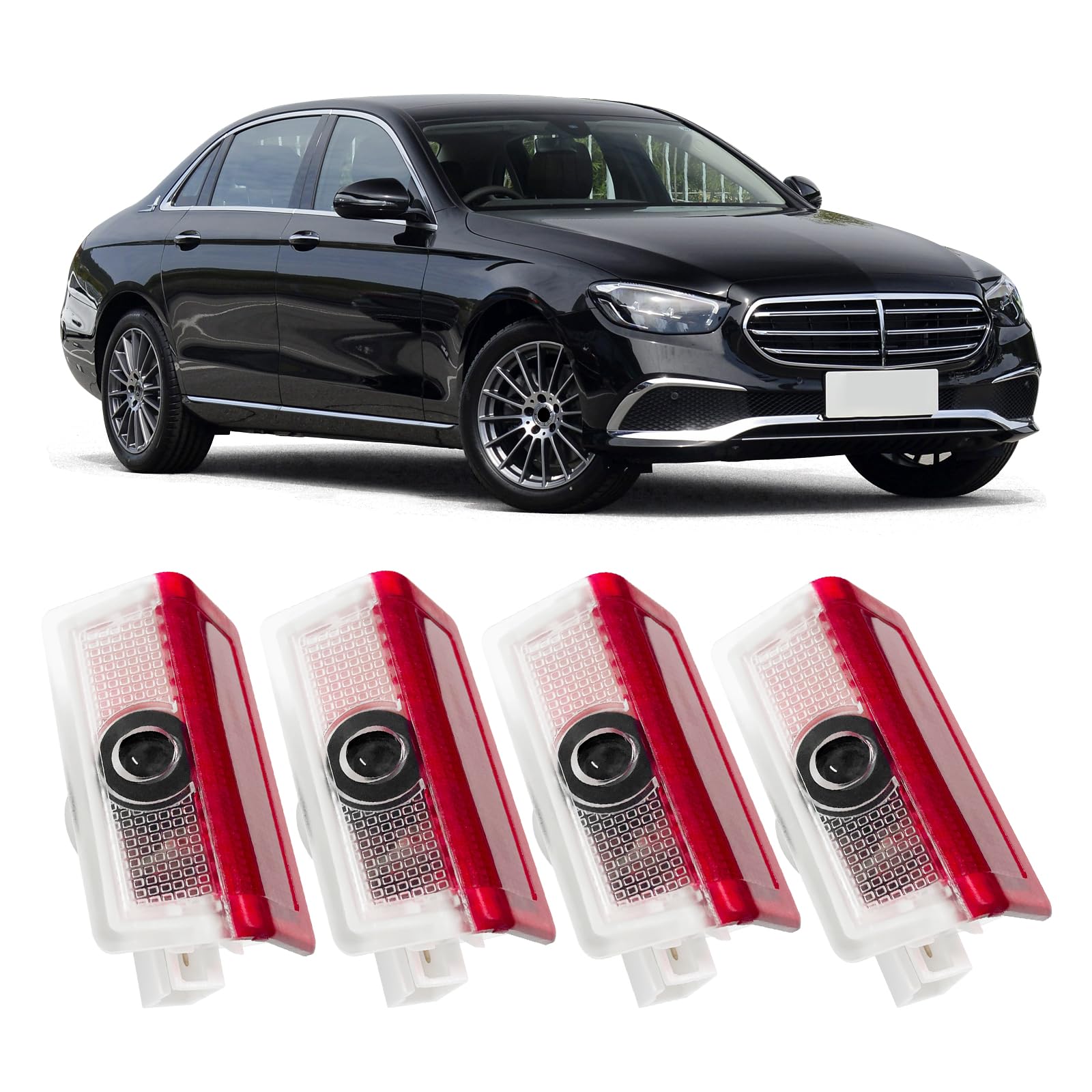 4Pcs Door Lights Logo Apple Tree Pattern for A B C E M GL GLA GLC GLE Class Car Welcome Courtesy Lights Shadow Ghost Lamp LED Projector Puddle Lights Auto Accessories