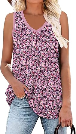 KISSMODA Womens Flora Print Tank Tops Ribbed Summer Shirt Sleeveless Summer Casual Women Blouses(S-3XL)
