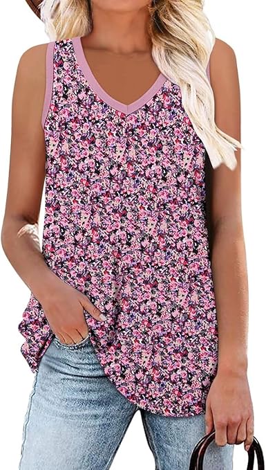 KISSMODA Womens Flora Print Tank Tops Ribbed Summer Shirt Sleeveless Summer Casual Women Blouses(S-3XL)