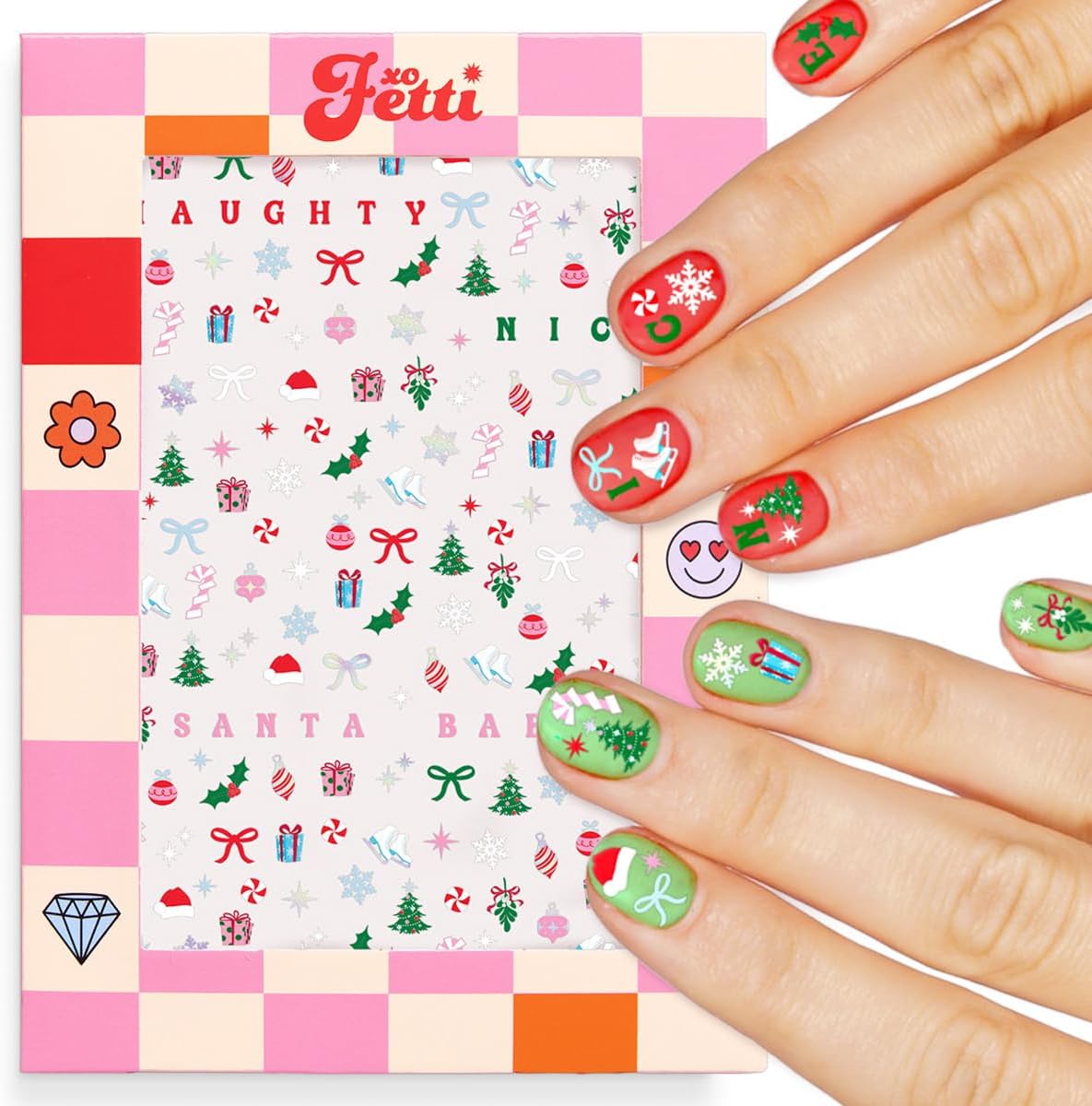 xo, Fetti Christmas Nail Stickers | 744 Stickers | Holiday Party Favor, Festive Xmas Decorations, Santa Baby Manicure, Stocking Stuffer