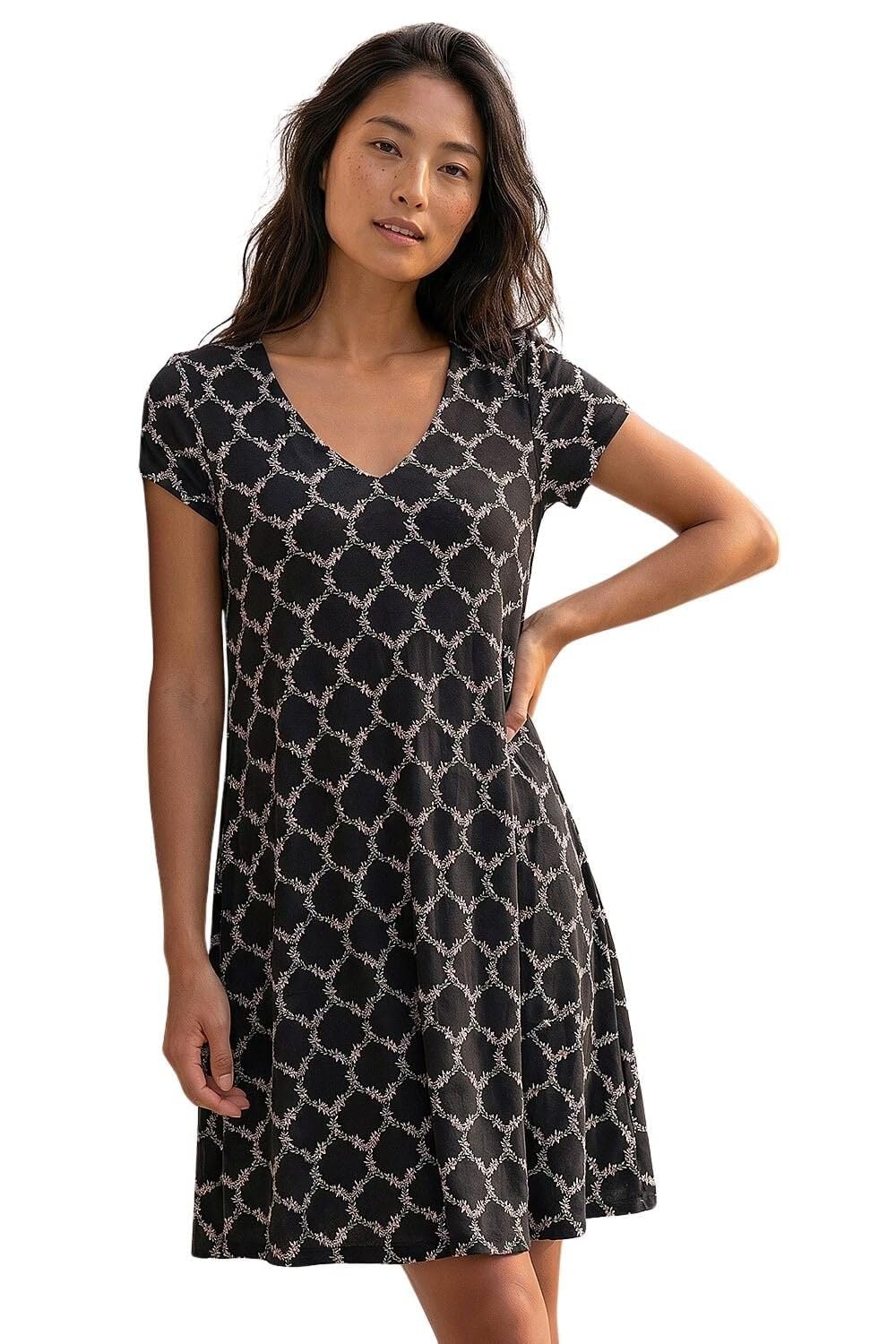 Roman Women's Black Petite Abstract Pocket Swing Dress In | : Size 14