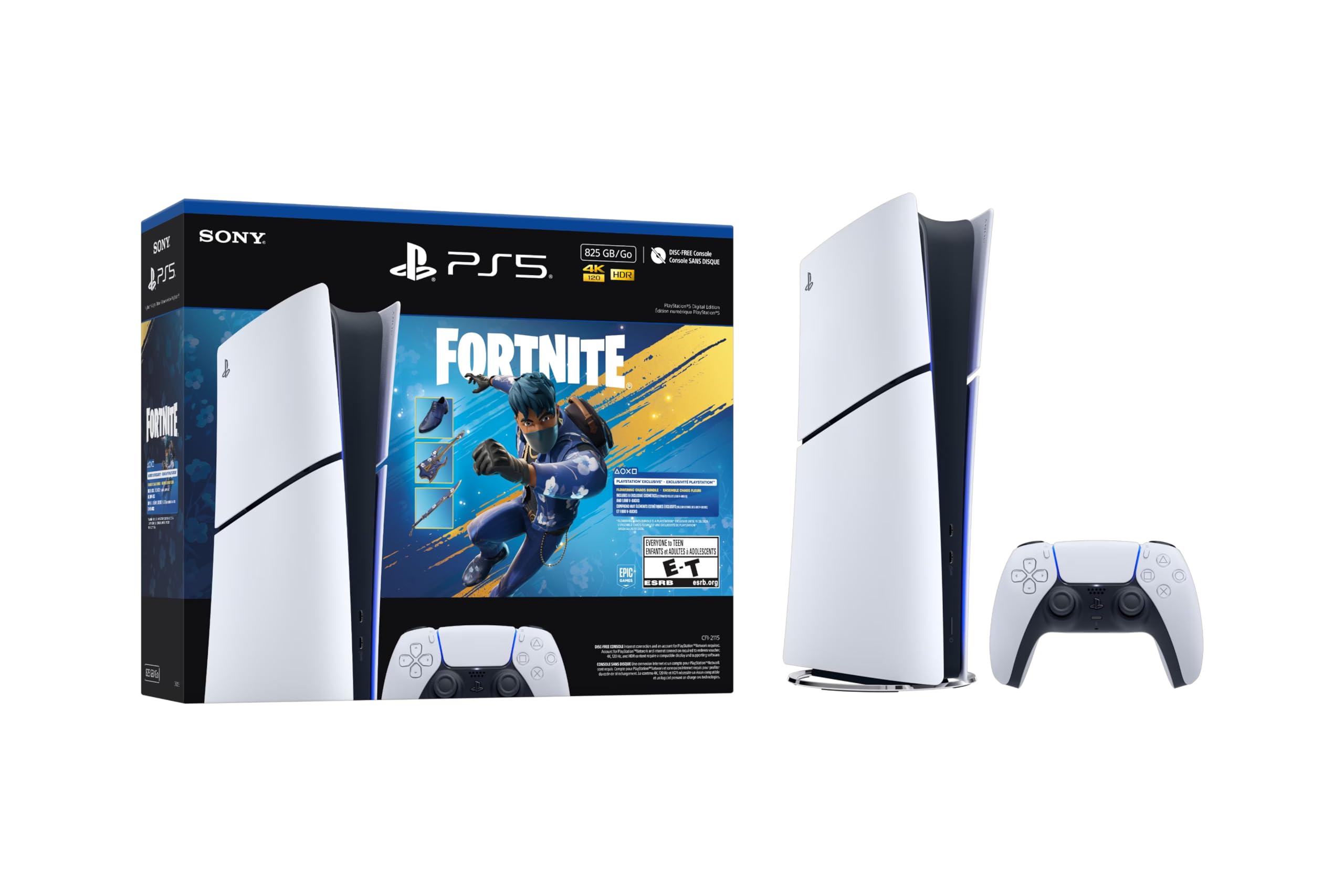 PlayStation 5 Slim Digital Edition Fortnite Flowering Chaos Bundle and Mytrix Controller Charger - White, Slim PS5 825GB PCIe SSD Gaming Console thumbnail 6