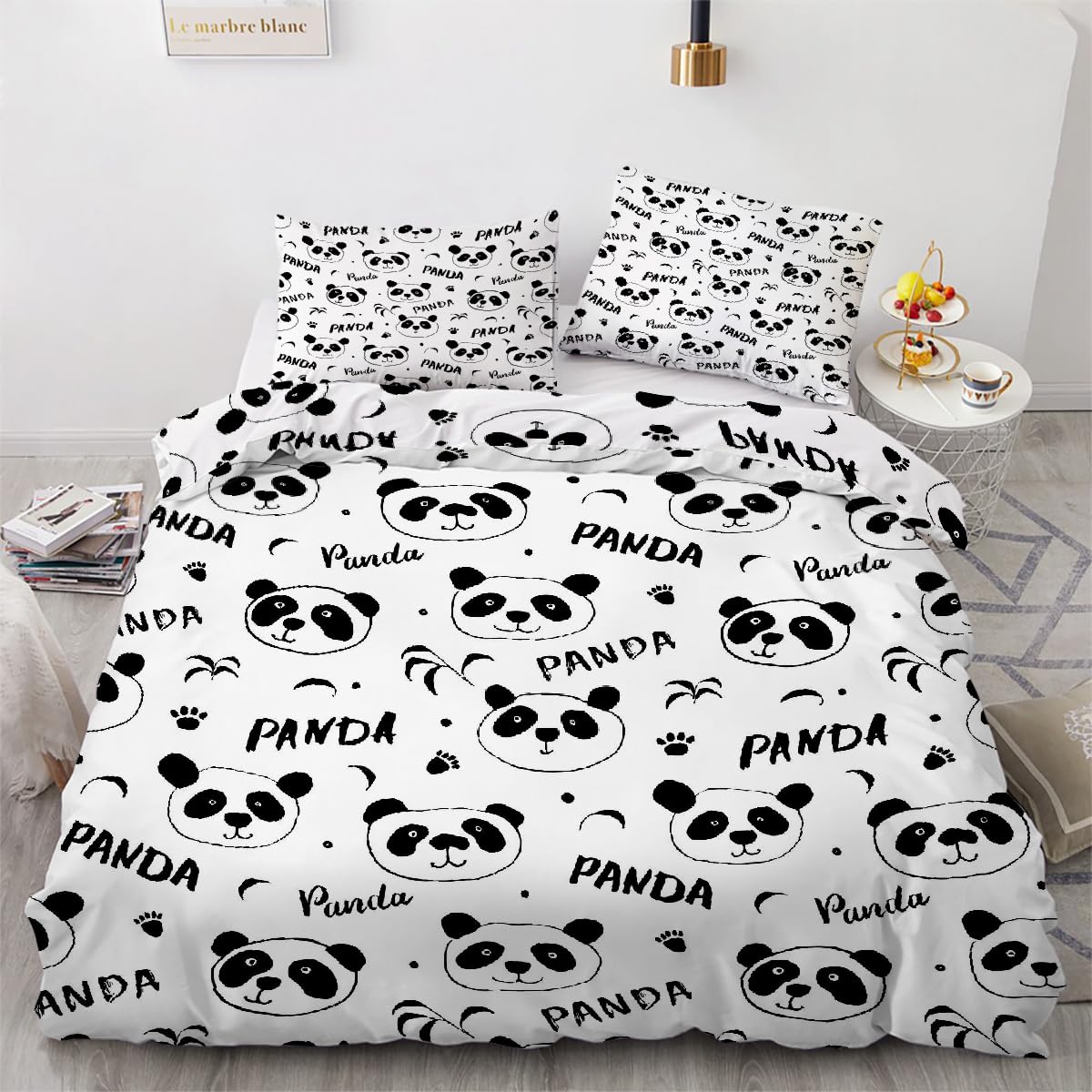 Housse de couette panda ultra doux 140x200 cm avec fermeture éclair pratique