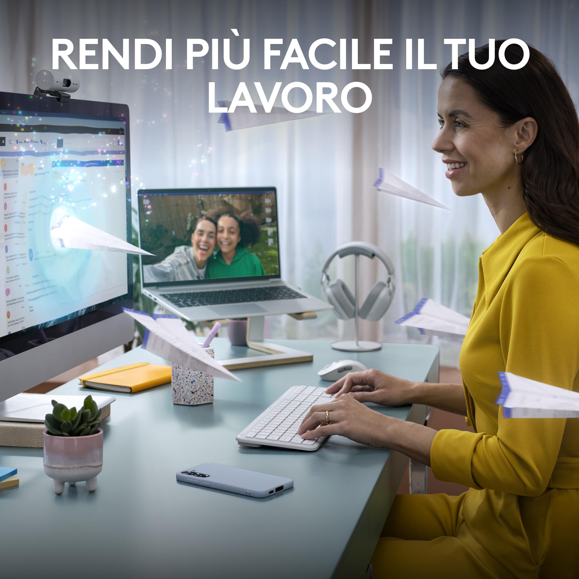 Logitech MK950 Signature Slim wireless tastiera e mouse Kit con di digitazione silenziosi, switch tra tre dispositivi, Bluetooth, più sistemi operativi, Windows, Mac, Layout Italiano QWERTY, Bianco