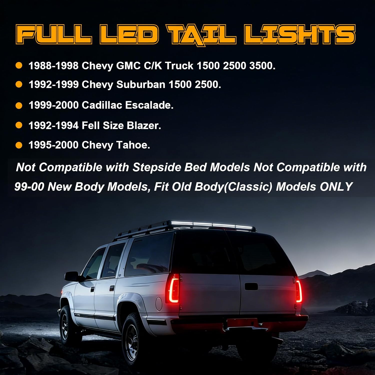 Sequential Full Led Tail Lights Fit for 1988-1999 Chevy GMC C/K Pickup Truck Silverado Tahoe Suburban Sierra Yukon Dynamic Turn Signal Brake Light Reverse Light Starting Animated Taillight Assembly