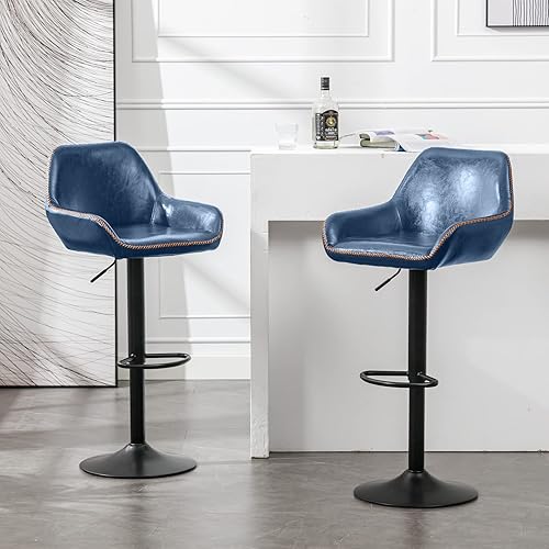Okeysen Juego de 2 taburetes de bar giratorios ajustables con altura de mostrador con respaldo para reposapiés modernos taburetes de bar de piel