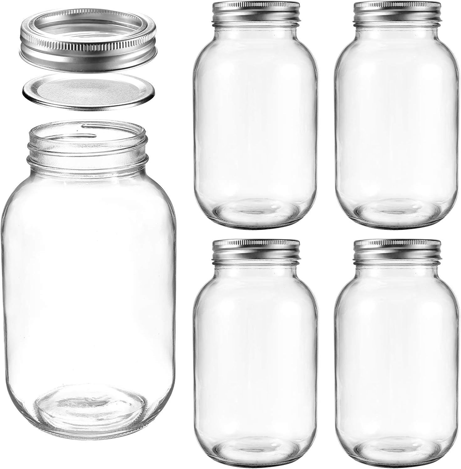 Luckore Mason Jars 32 oz (1 Quart) Regular Mouth Set of 5