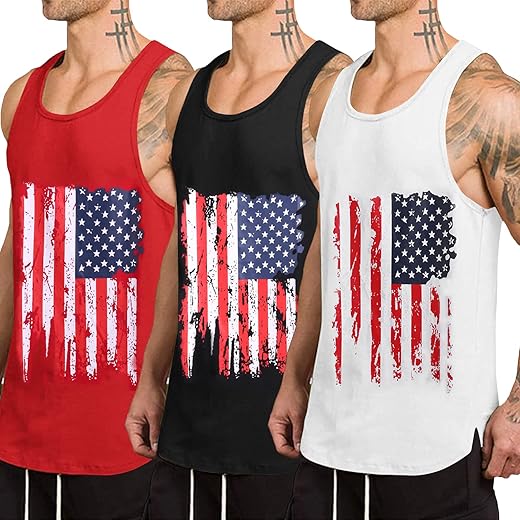 COOFANDY Flag Gym Shirts Men Quick Dry Muscle Tank Top Fitness Bodybuilding Sleeveless T Shirt
