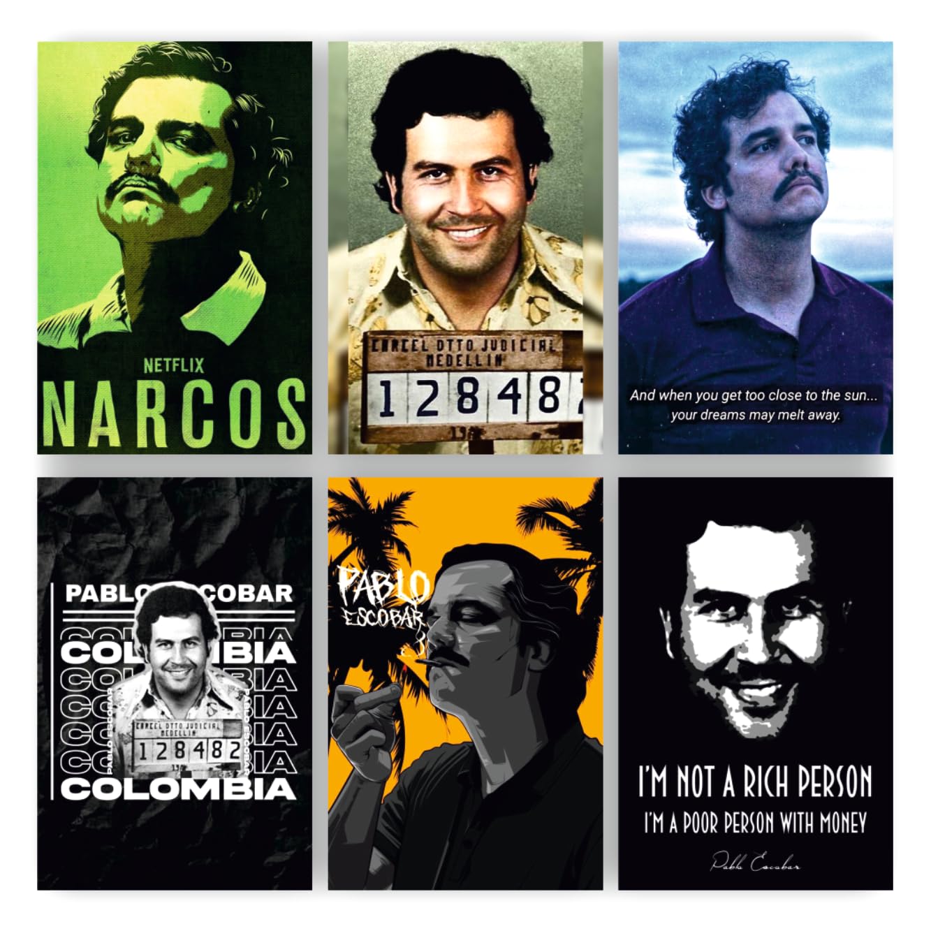 Pablo Escobar Aesthetic Posters Wall Art For Home Bedroom Living Room Office Student Wall Decor 8x12 inch (A4 Size) Set of 6