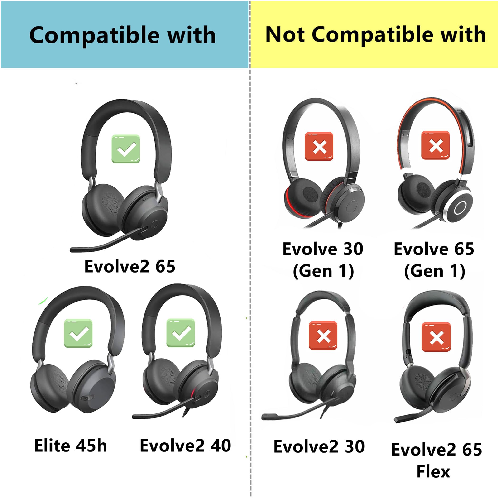 TaiZiChangQin Cuscinetti Auricolari In Gel Rinfrescante Per Jabra Evolve2 65, 40, Elite 45h – Tessuto Seta Ghiaccio, Antirumore