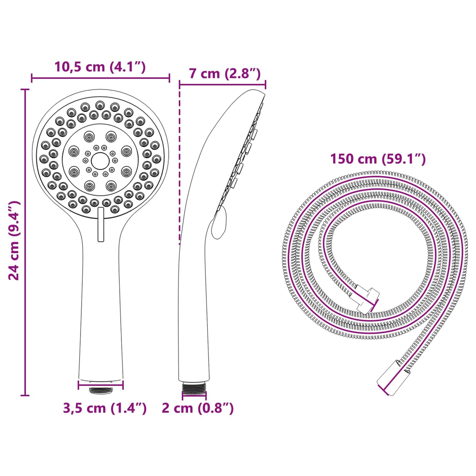Juego de alcachofa de ducha cromada de acero inoxidable de 150 cm, 5 tipos de chorro con ducha de mano, ducha de lluvia, montaje en pared para ducha, baño, cabina, protección antical y