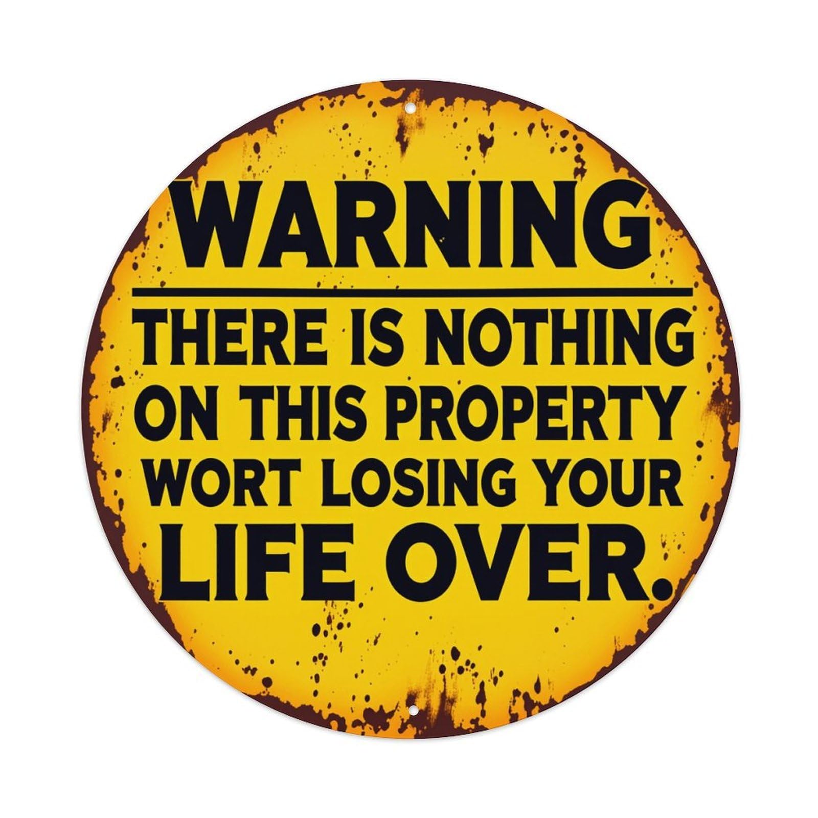 Warning Sign Pattern Print Vintage Metal Tin Sign Retro Wall Decor for Home Bar Garage Cafe, Indoor & Outdoor Decorative，circle Metal Poster, 8x8 Inch