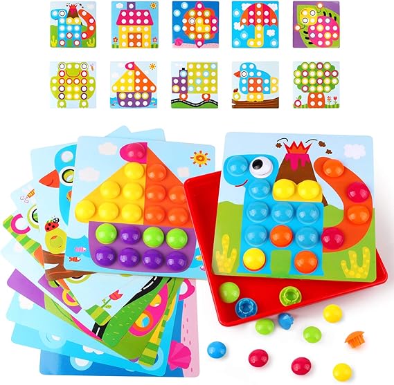 Jeu De Mosaïque Enfichable Pour Enfants 2-5 Ans - 240 Perles + 10 Cartes - Jouet Éducatif Montessori (Cadeau Noël)
