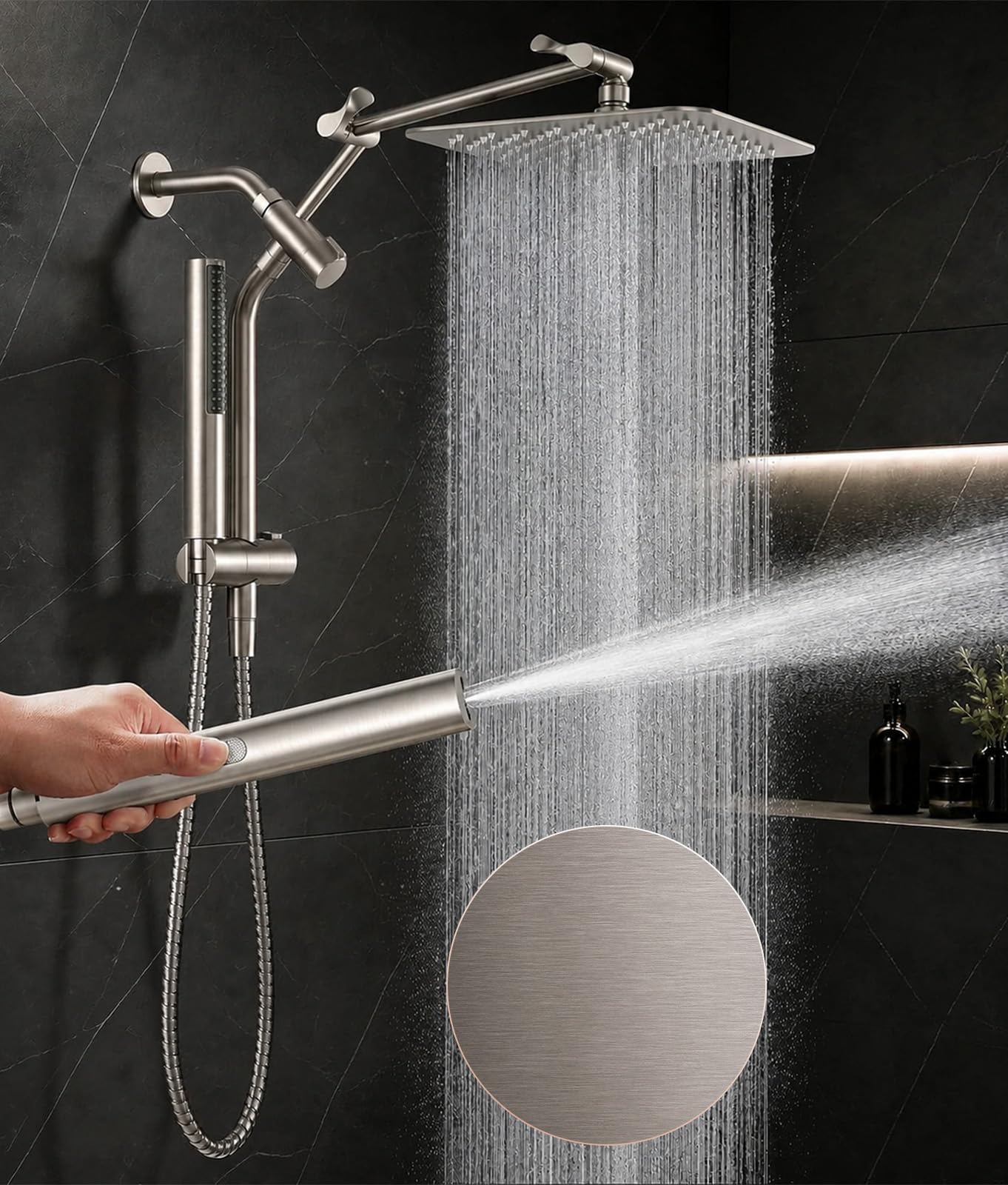 Photo 1 of Veken All Metal 10" Brushed Nickel Rain Shower Head with Handheld