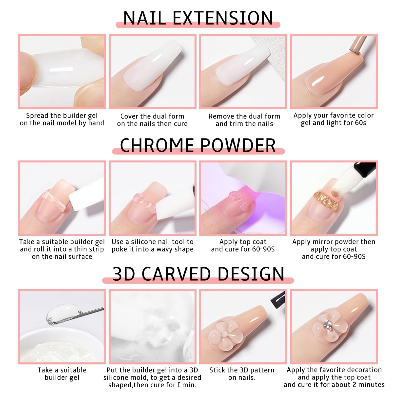 Sularpek 2 x15 ml Solid Builder Gel for Nails 3D Nail Gel, Non-Stick Solid Sculpture Builder Gels - Image 4