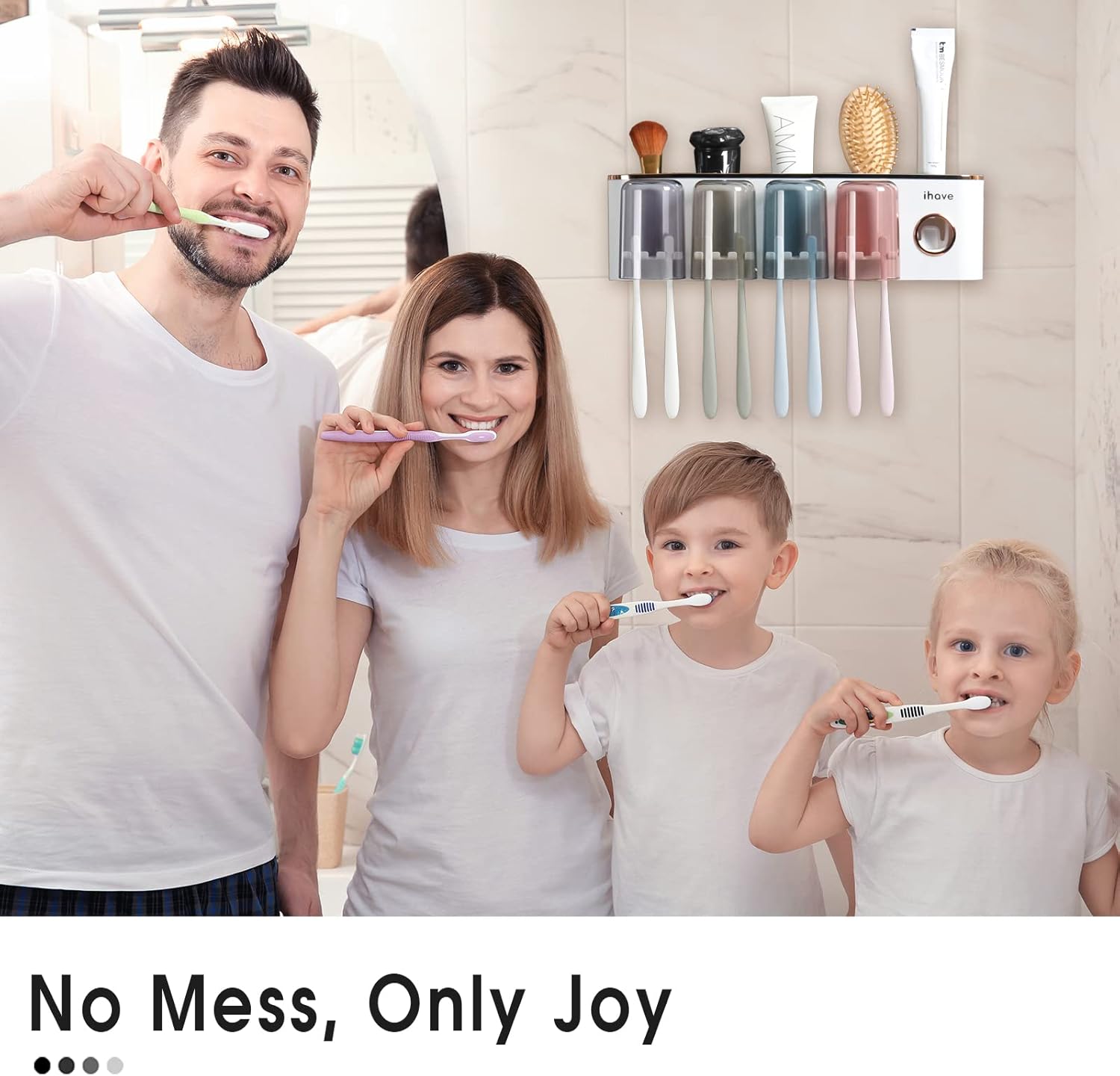 iHave Toothbrush Holders Bathroom Accessories with Toothpaste Dispenser, 4 Cups Toothbrush Holder Wall Mounted Bathroom Decor - Image 6