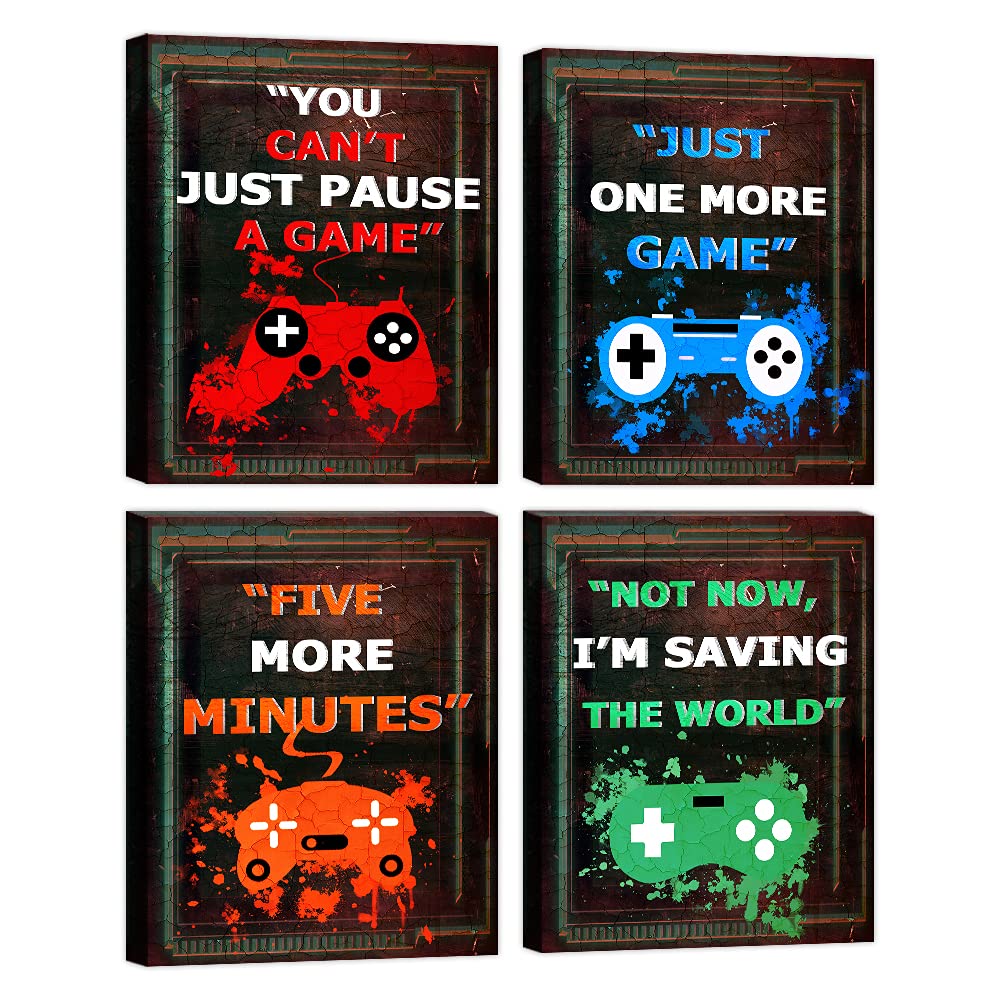 Game Room Wall Art Decor Funny Gaming Decorations Canvas Prints Boys Room Decorations Video Game Posters Pictures Decoration for Boys Bedroom Video Game Room Playroom Paintings Framed Ready to Hang