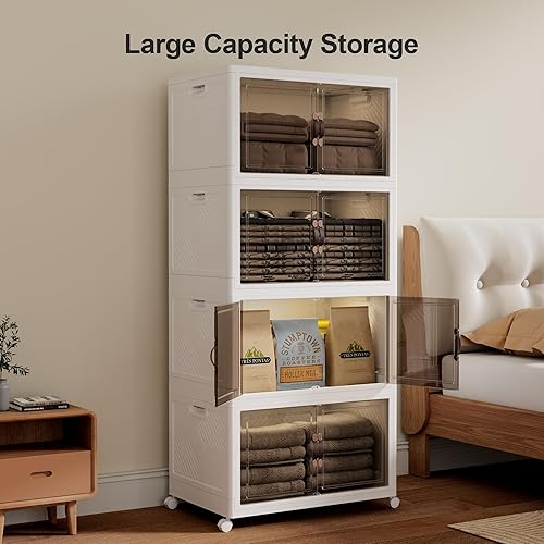 Miniatura 6 de JOYMOOP Organizador de contenedores plegables de almacenamiento, caja de almacenamiento plegable con ruedas y puerta, contenedor de almacenamiento