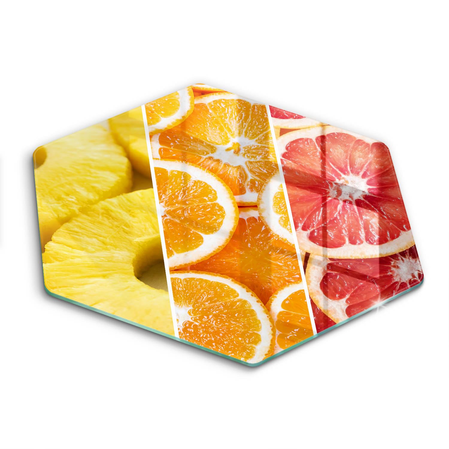Planche à découper 40cm et protection plaque induction hectagonale Wallfluent motif fruit coloré
