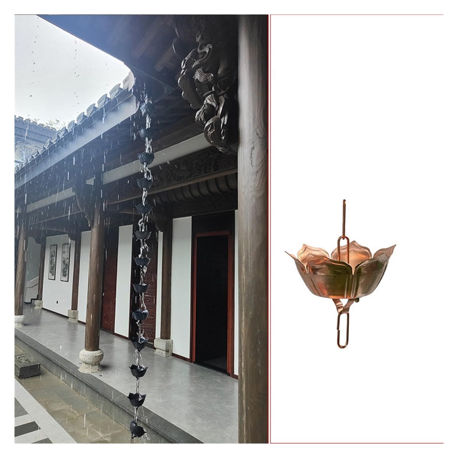 Okap Świątyni Dekoracyjny Drenaż Łańcuch Deszczowy Przeciwdeszczowy Krajobraz Dziedzińca Willi Praktyczne I PięKne(Purple Copper Buddha Lotus Flower)