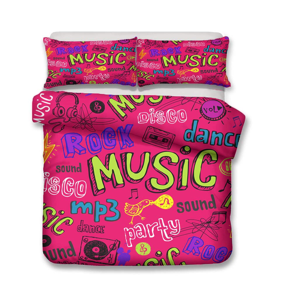 Housse de Couette Sans Pli Motif Note de Musique 3D Facile à Repasser Hiser