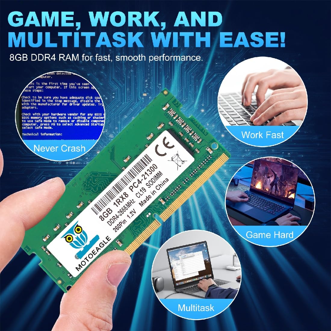 Módulo de memoria RAM para portátil SO-DIMM 16GB (2X8GB) DDR4 2666MHz PC4-21300 (PC4-2666V) 1RX8 CL19 SODIMM 1.2V 260-Pin Non-ECC SO-DIMM