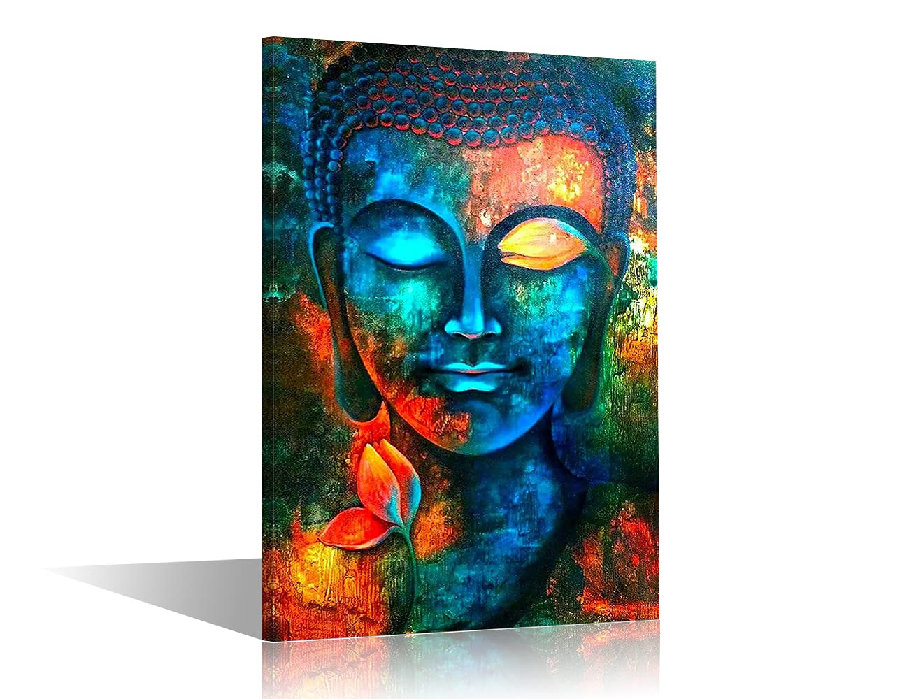 Buddha Head Wall Decor Indigo Blue Buddha Prints on Canvas Decorations for Living Room Office Wall Decor Buddha Wall Art Easy Hanging with Frame (12"x8"x1 Panel)