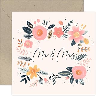 Old English Co. Congratulations Mr and Mrs Card for Couple - Cute Newly Married Couple Card - Floral Artwork Wedding Day Gift for Family Friends - Newly Wed Couple | Blank Inside
