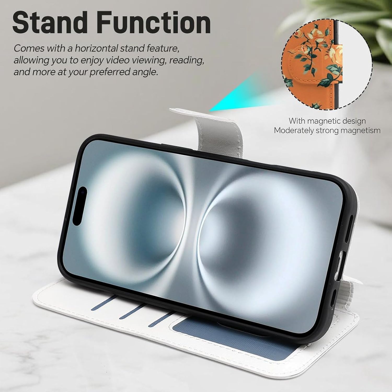 Rose Flowers Compatible with iPhone 16/16 Plus/16 Pro/16 Pro Max/16 E Case Phone Wallet Card Holder Flip Cover with Wrist Strap