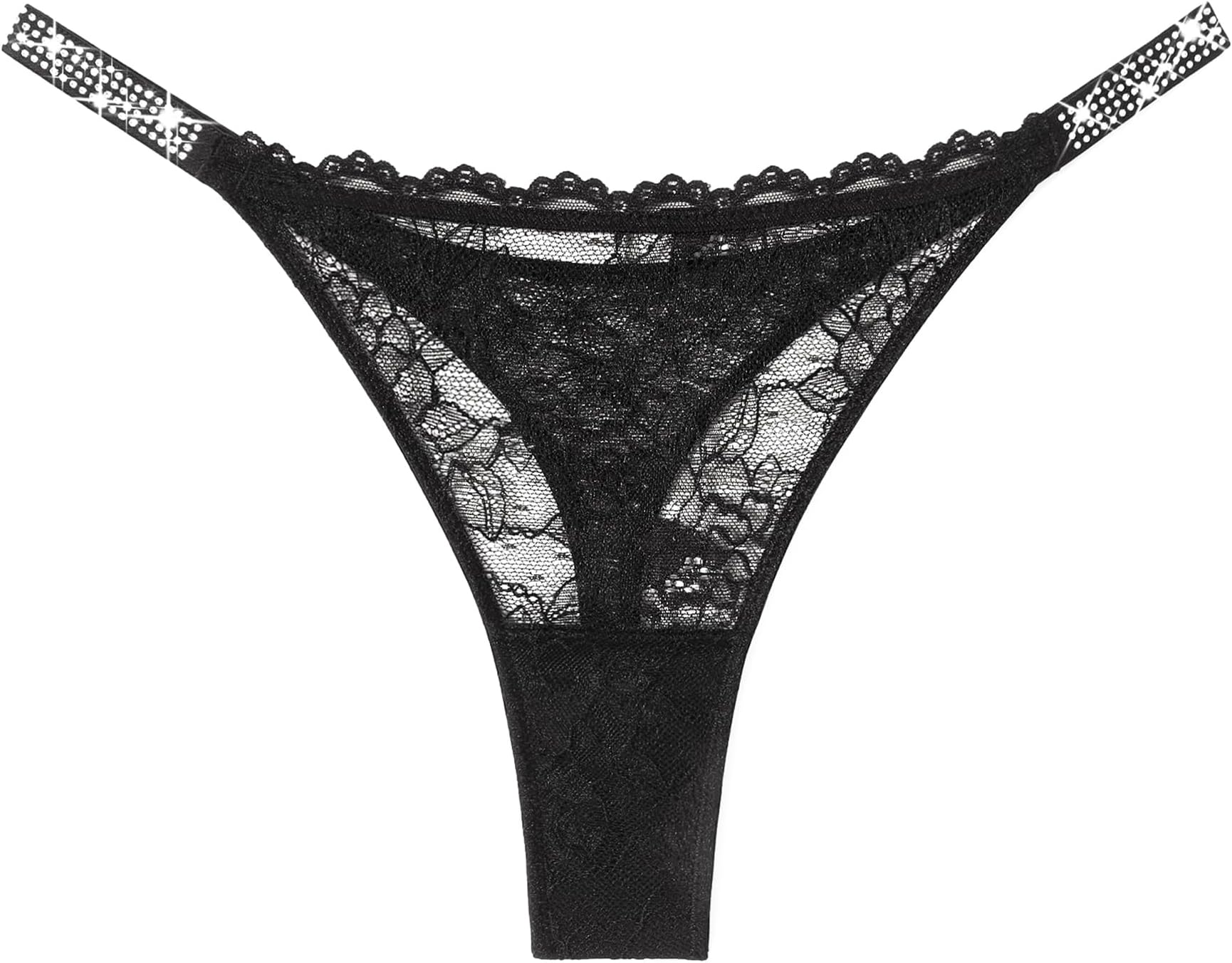 Lace Thongs for Women with Rhinestone-Embellished Strap Cheeky Underwear Sexy Panties 1-3 Pack