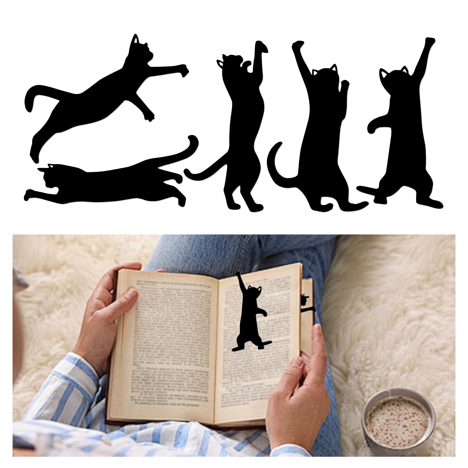 5Pcs Metal Cat Bookmark, Cute Black Cat Book Markers for Book Lovers, Unique Gifts for Women, Men, Teachers, Readers - Durable & Lightweight Kitten