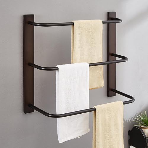 Miniatura 5 de Toalleros de baño, toallero de 20 pulgadas para baño, 3 niveles, escalera, toallero montado en la pared, toalleros color negro mate