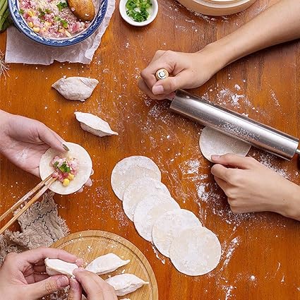 304 Stainless Steel Rolling Pin Household Rolling Pin Rolling Pin Dumpling Skin,Dough Roller Baking Utensils Tool for Pizza Bread Pastry Fondant (8 inch Rolling Pin)