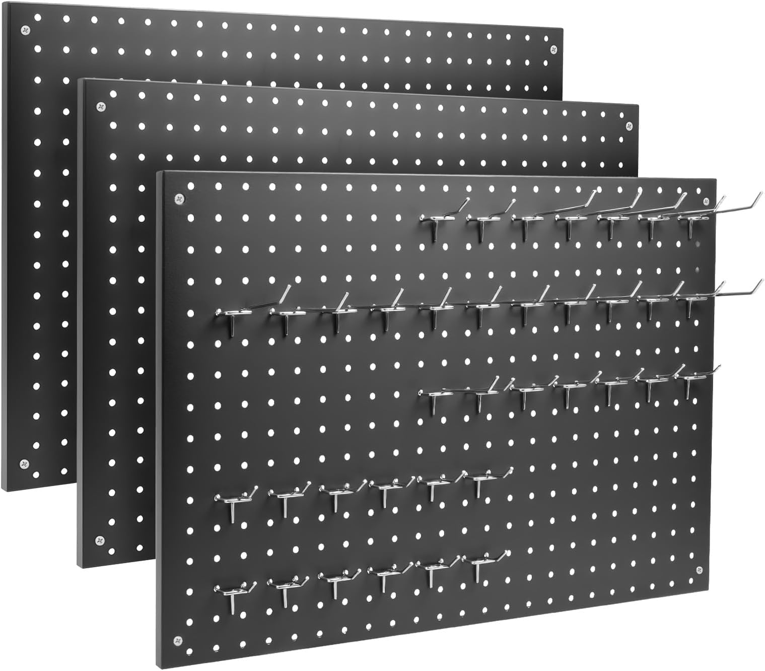 Peg Board, 3 Pack Metal Pegboard Panels Black Pegboards Wall Organizer with Frame Large Heavy Duty Peg Board with Hooks for Walls Home, Garage Tool Storage, Office, Craft Room, Kitchen 24”×16”