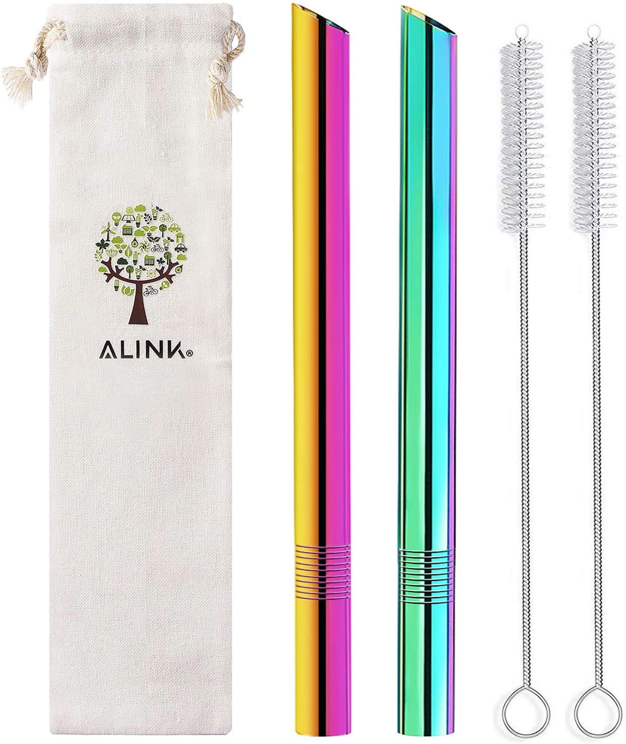 ALINK Stainless Steel Boba Straws, 1/2" Wide Colored Reusable Metal