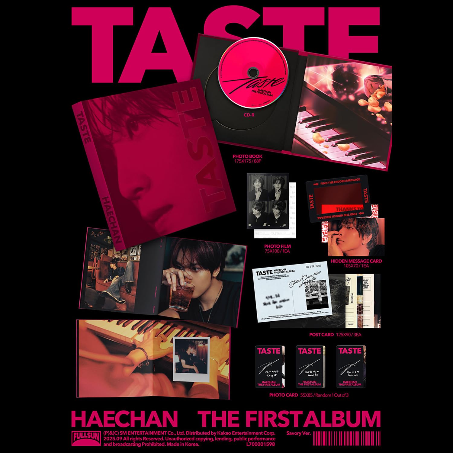 NCT HAECHAN - The 1st [TASTE] (Savory Ver.) R + Photo Hidden Message Card + Post Card + 4 Extra Photocards
