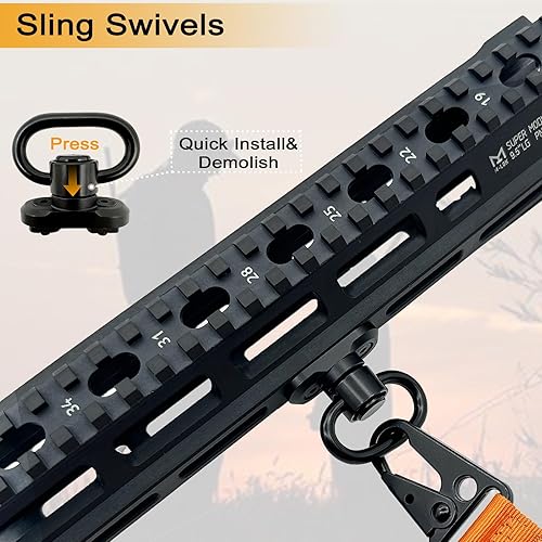 Miniatura 48 de Eslinga de rifle QD de 2 puntos con soportes giratorios QD, eslinga elástica tradicional de dos puntos de hardware de metal, correa ajustable extra