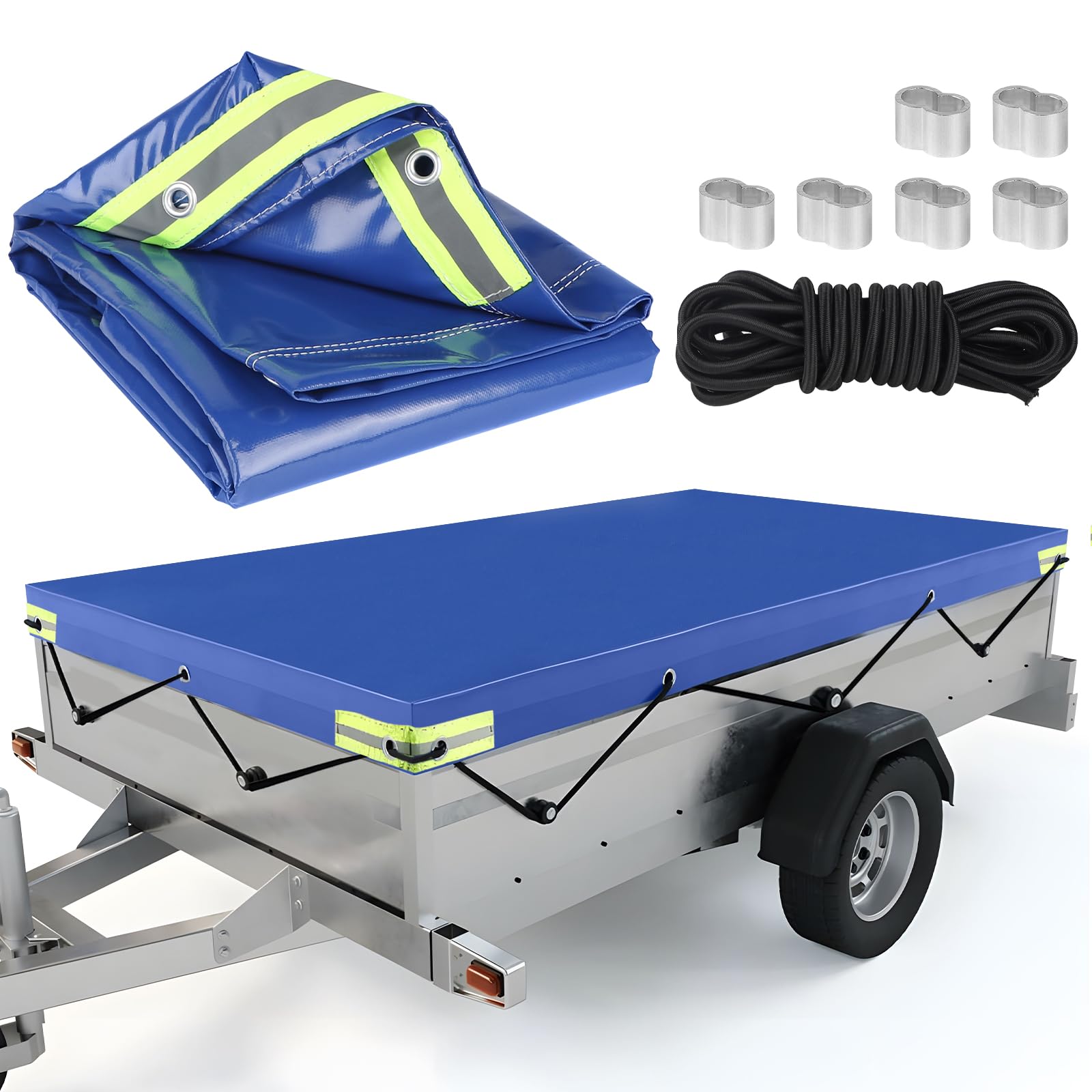 DBREAKS Telo per Rimorchio Auto 140 * 115 * 8cm, Telone Piatto, con 6m Corda per Telone, Bordo Rinforzato e Copri Rimorchio in Materiale PVC, per vari modelli di rimorchi per auto da 350kg/750kg