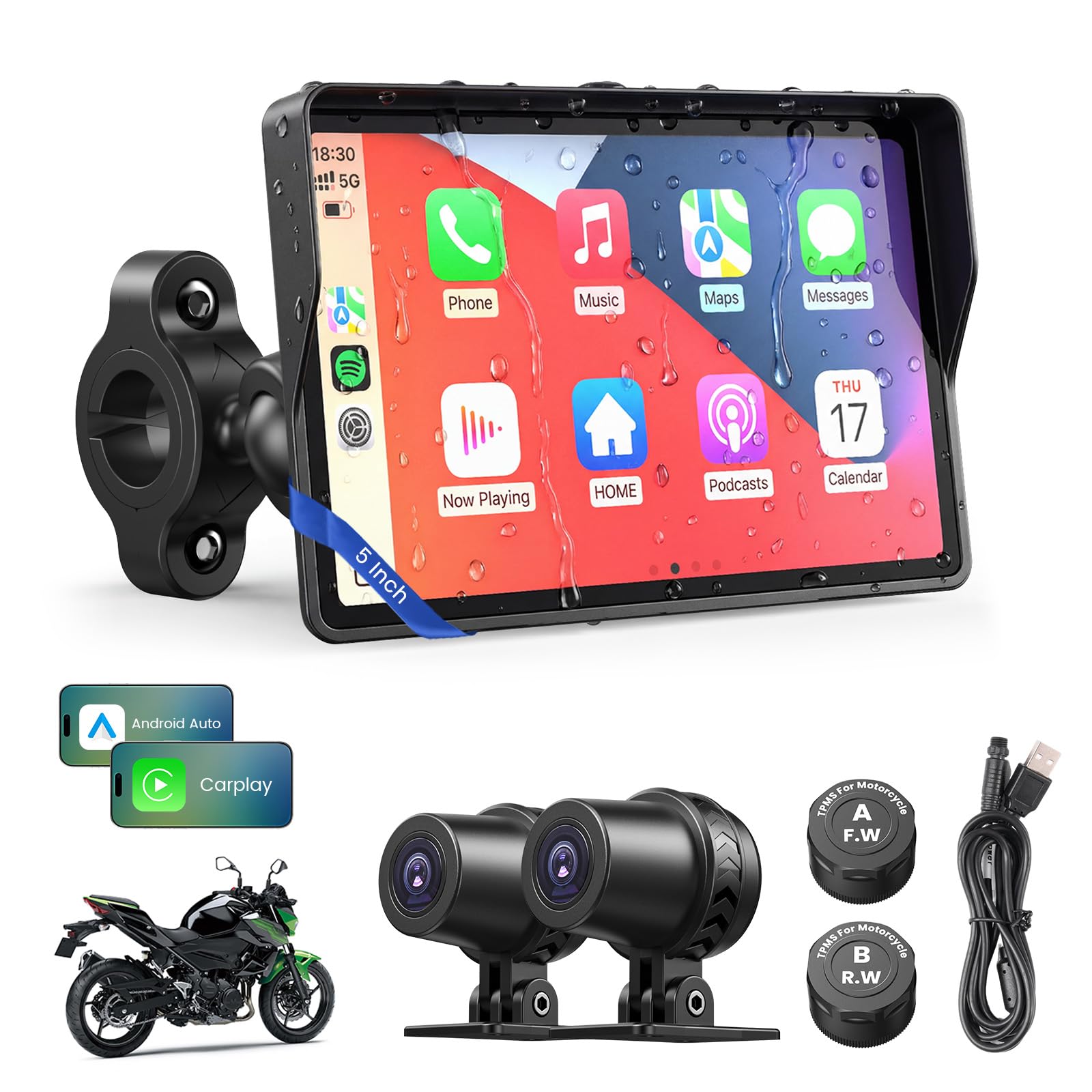 Amazon.com: WonVon Motorcycle CarPlay Screen with Android Auto – 5